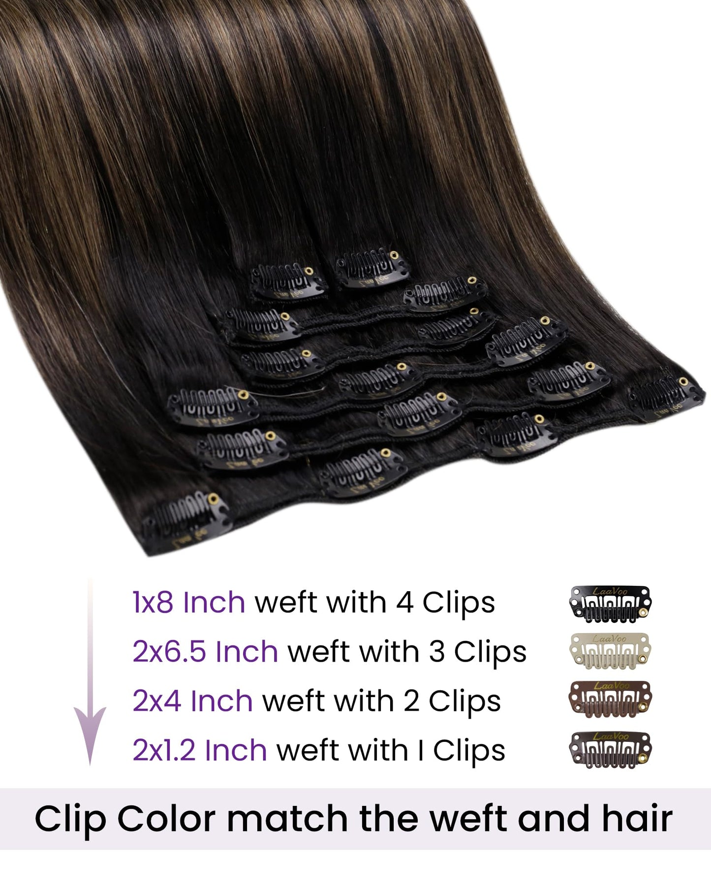 LaaVoo Human Hair Clip in Extensions Black Ombre Hair Extensions Clip ins Real Human Hair Black to Light Brown Mix Light Blonde