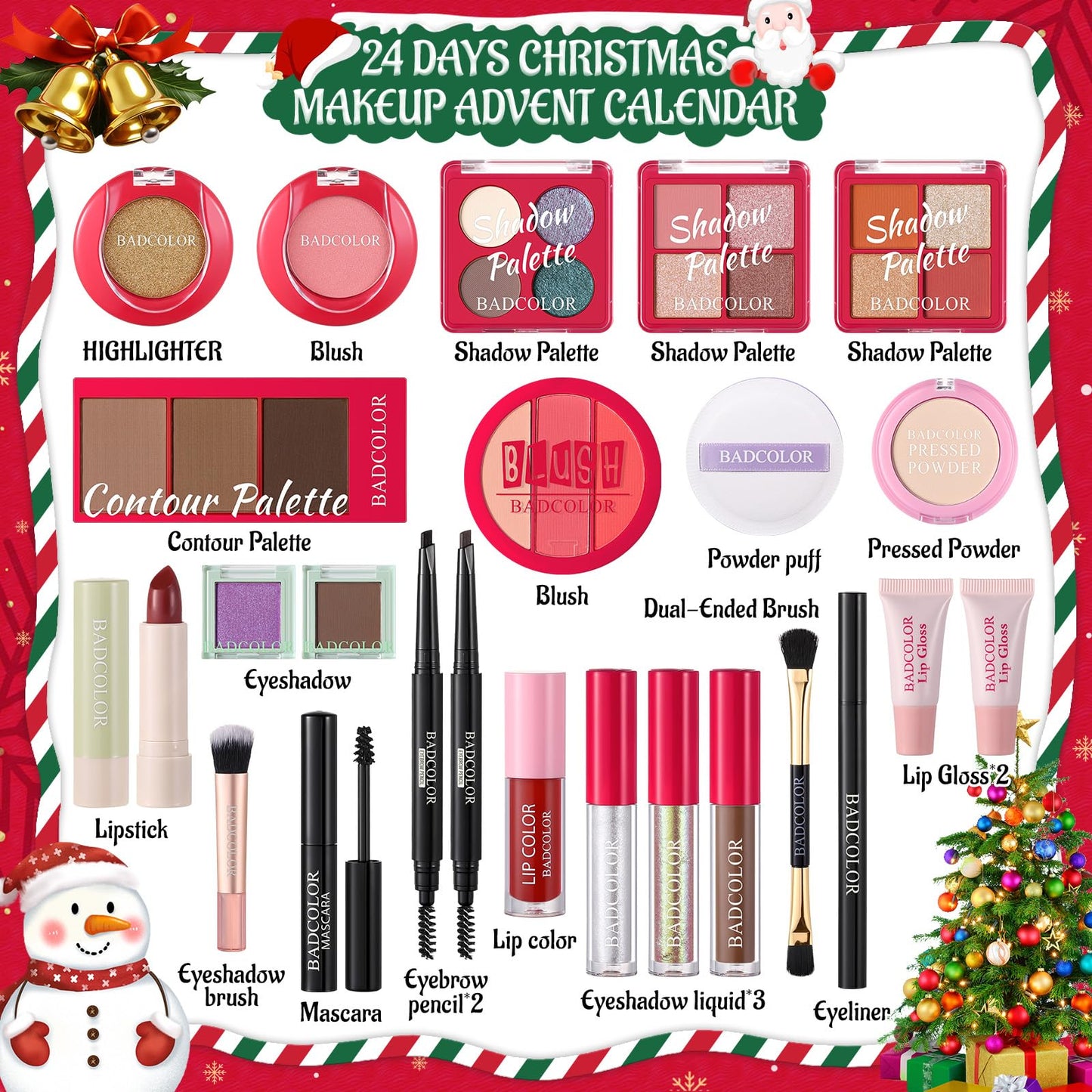 Makeup Advent Calendar 2025, 24 Days Christmas Countdown Calendar Surprise Gift Kit, Xmas Holiday Festival Cosmetic Starter Make