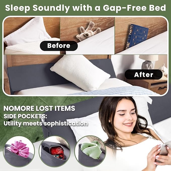Wedge Pillow Headboard, Ultimate Comfort Bed Wedge Pillow for Headboard, Relaxation Bed Gap Filler for King, Foam Pillow Wedge for Headboard Gap, Overall Bed Gap Filler. 2 Covers.