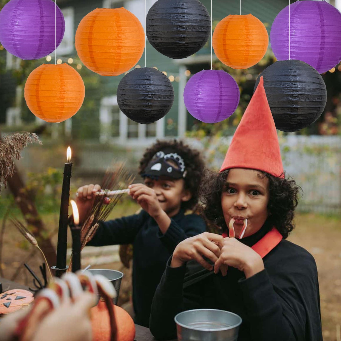 Beishida 12Pcs Orange Purple Black Paper Lanterns Decorative Chinese/Japanese Hanging Round Paper Lanterns Lamp For Halloween Birthday  Wedding  Christmas  Bridal Home Decor  Party Decoration