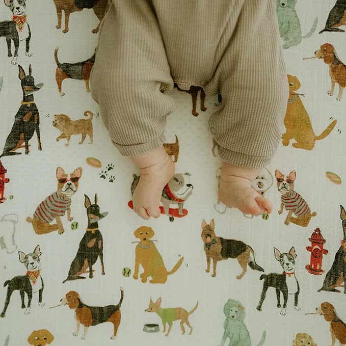 Little Unicorn Premium Crib Sheet | Breathable & Super-Soft Muslin Fabric (Woof)
