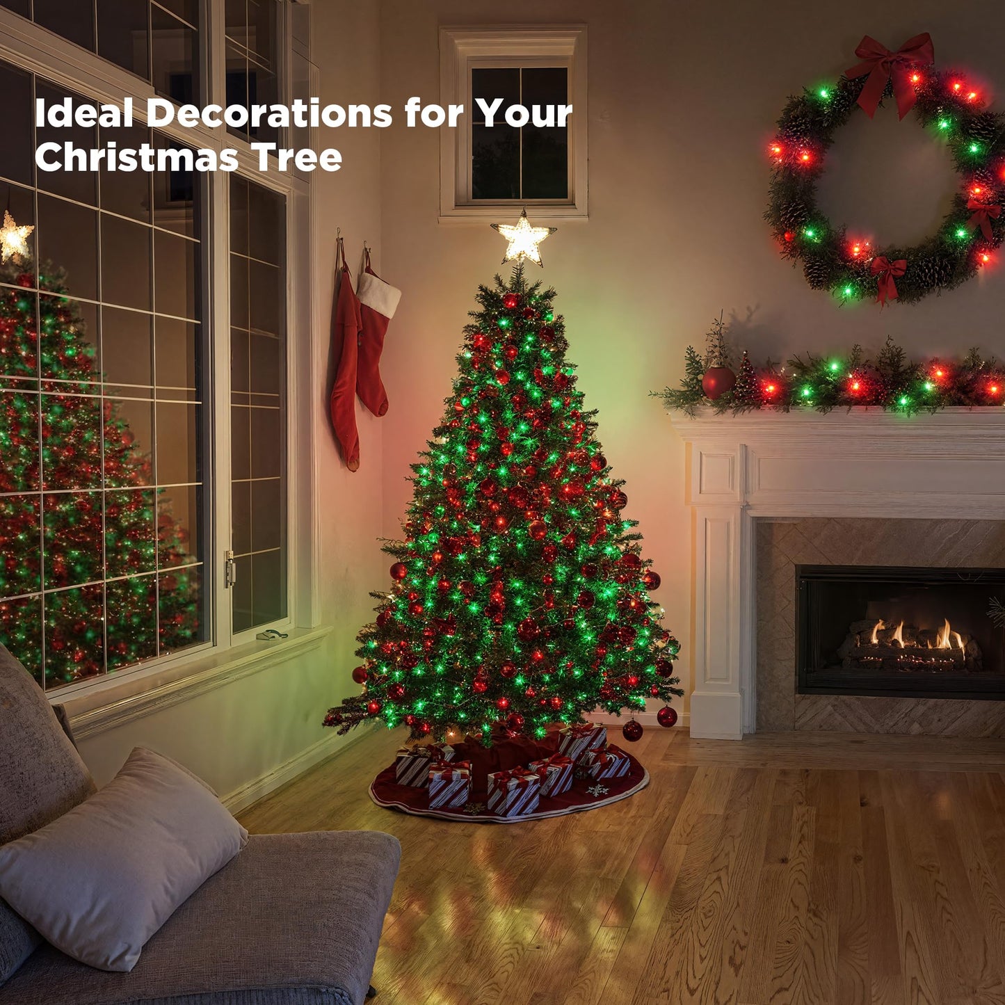 Wbao Christmas Lights Indoor Outdoor 500Led 174Ft  Super Bright Led Christmas String Lights With Ul Certified  8 Lighting Modes  Timer  Memory & Waterproof For Trees  Patio  Party Decor  Red Green