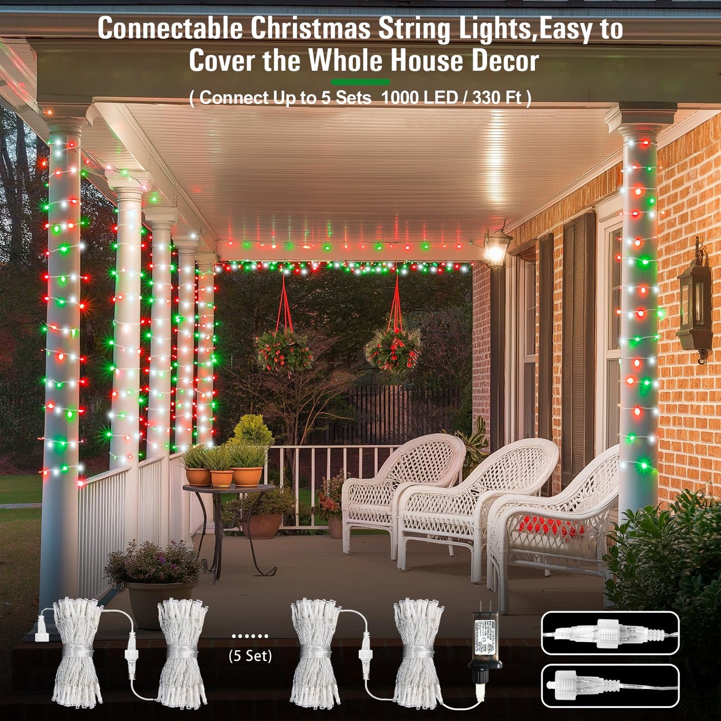 Jmexsuss 200 Led Red White And Green Christmas Lights Outdoor  66Ft String Lights Indoor Clear Wire  Christmas Tree Lights Plug In For Bedroom Tree Christmas Party Decorations