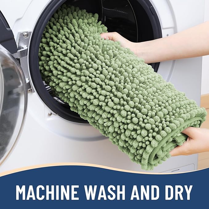 Arotive Luxury Chenille Bathroom Rug Mat, Extra Soft Thick Absorbent Shaggy Bath Rugs, Non-Slip Machine Wash Dry, Plush Bath Mats for Bathroom, Shower and Tub, 45x27, Sage Green