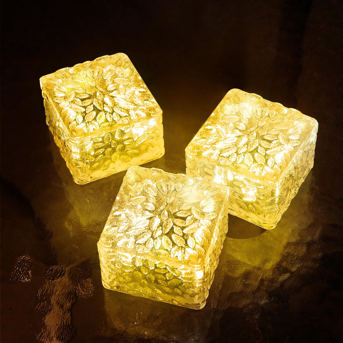 JKIMK Solar Brick Lights - Outdoor Waterproof Garden Decor, Warm White, 3 Packs, Model XBZ-222
