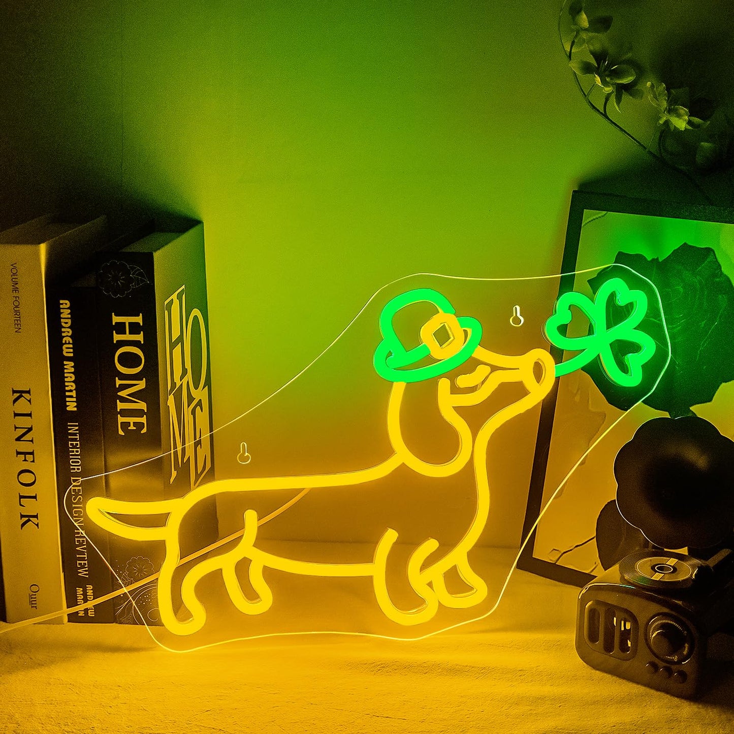 Looklight Shamrock Neon Lights Dog Sign Cute Dachshund With Hat Led Wall Decor  St Patricks Day Window Lights Puppy Sign For Coffee Bars  Birthday Gifts & Dog Lover Party Decorations