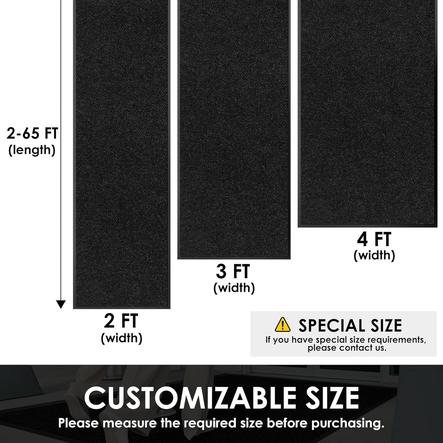 2′ x 43′ Front Door Mat Indoor Outdoor Entrance, Commercial Floor Mat Heavy Duty Dirt Trapper Entryway Doormat, Custom Size Non Slip Rubber Backing Welcome mat, Door Mat for High Traffic Area