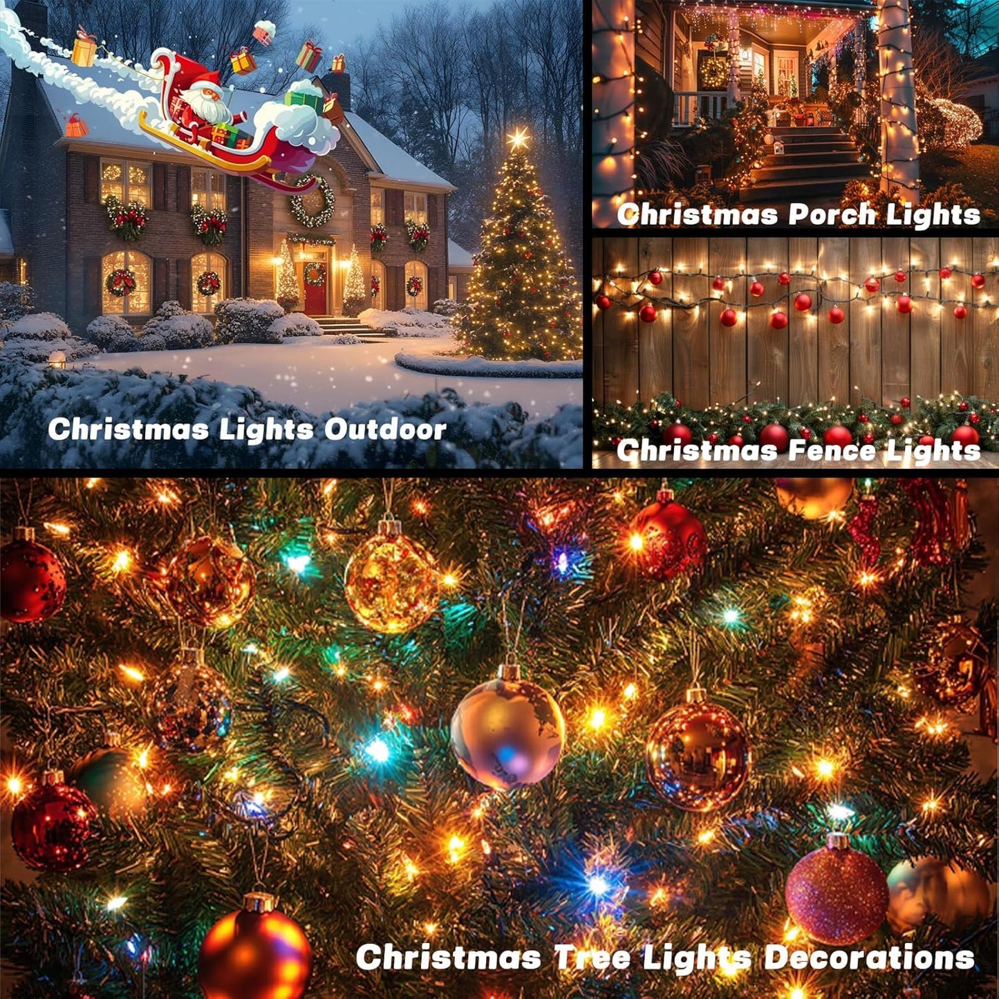 OZS Solar String Lights, 320LED, Waterproof, 8 Modes, Green Wire, Warm White, 4 Pack, Model 4PKSolar80LED-WW