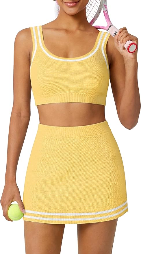 TQD 2 Piece Workout Sets for Women Tennis Mini Skirt Set with Shorts Tank Top and Short Athletic Summer Outfits Trendy 2026