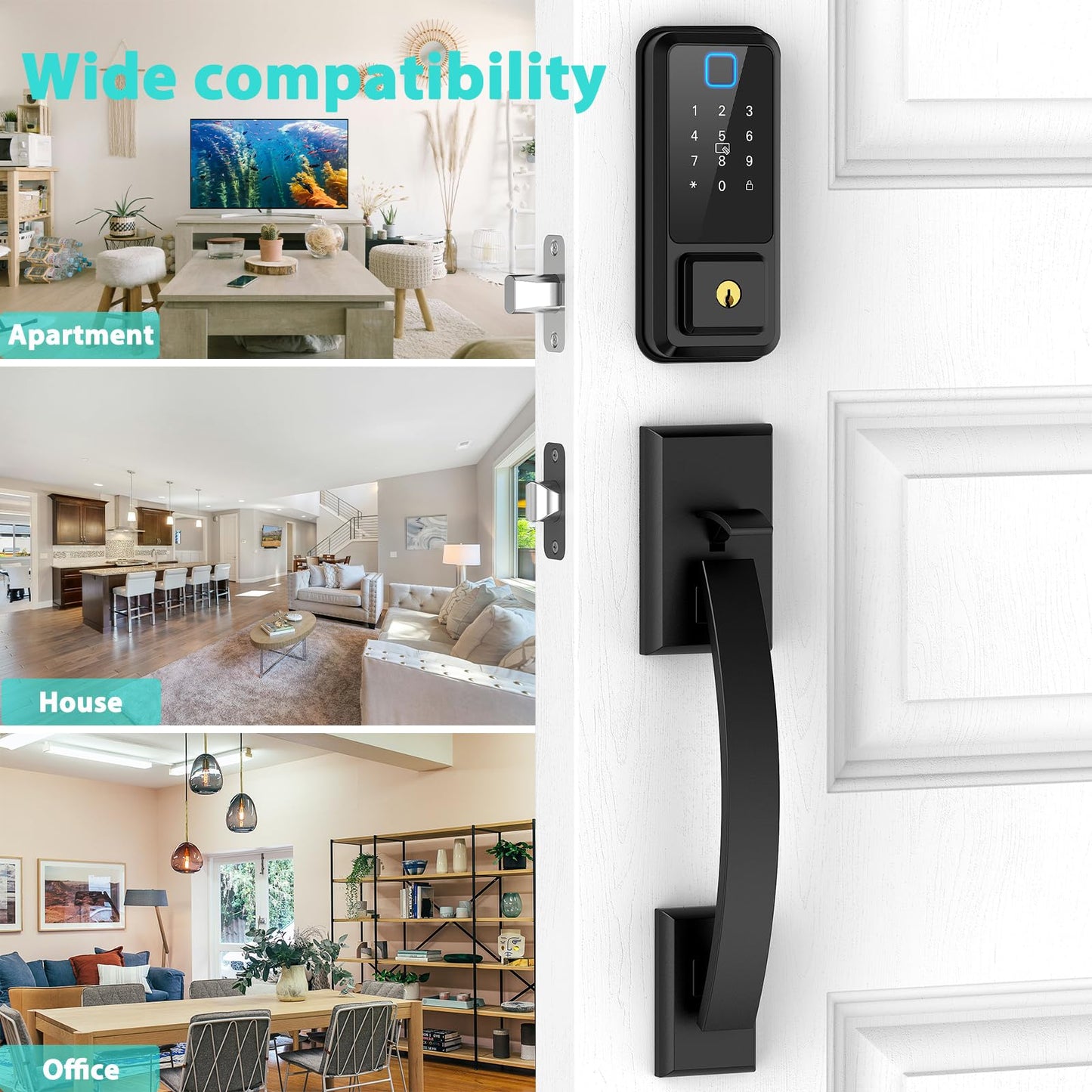CINOP WiFi Front Door Lock with Handle Set, App Control, Smart Locks for Front Door Touchscreen keypad, Keyless Entry Door Lock Fingerprint Deadbolt, Auto Lock (Black)