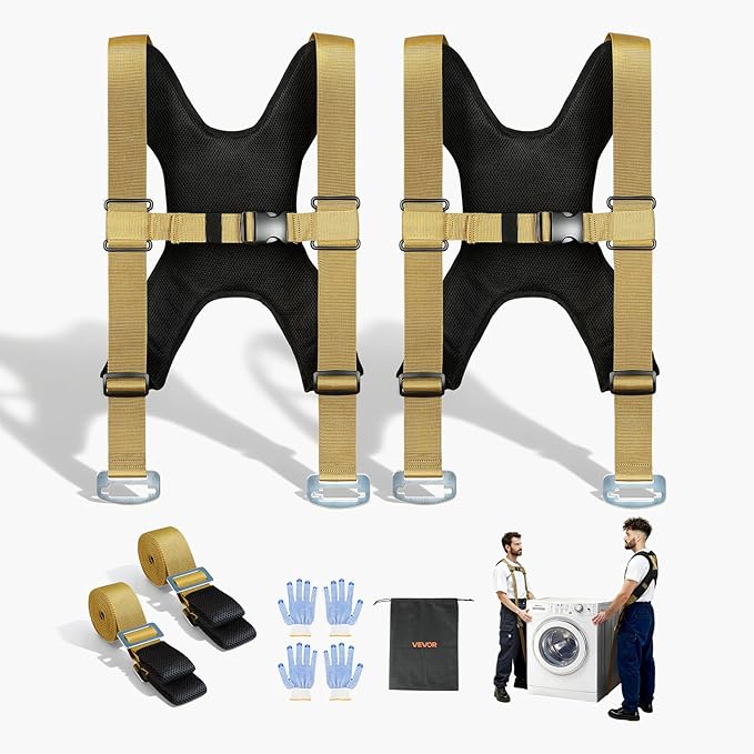 VEVOR Moving Straps, Supports up to 1000 lbs, 2-Person Lifting and Moving System with 2 Harness & 2 Load-Bearing Straps, A...