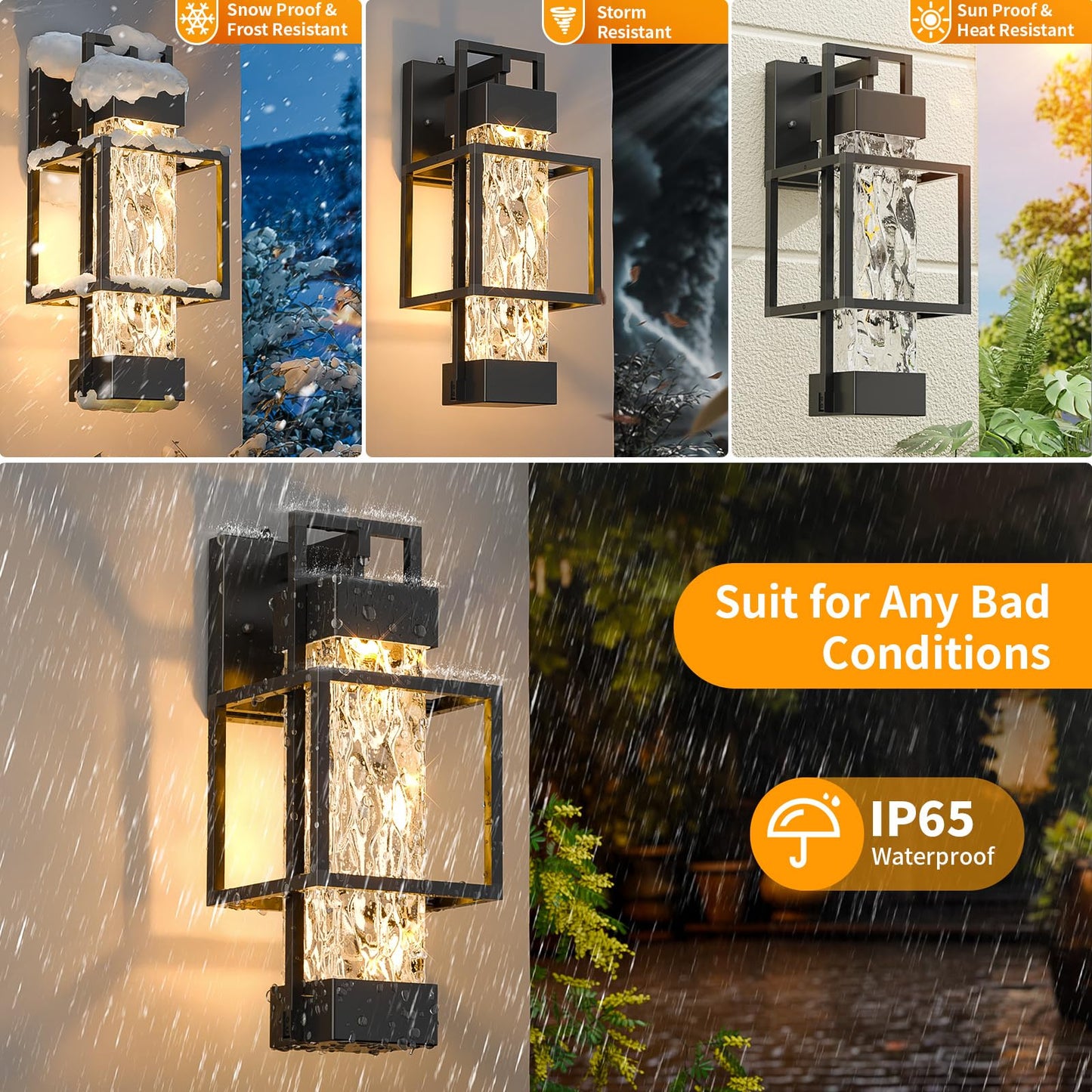 Hotsonic 2 Pack Dusk To Dawn Outdoor Porch Light Fixtures Wall Mount  14 Dimmable Exterior Lighting For Outside  Waterproof Wall Lantern Lamps  Black Sconce Coach Lights For House  Garage