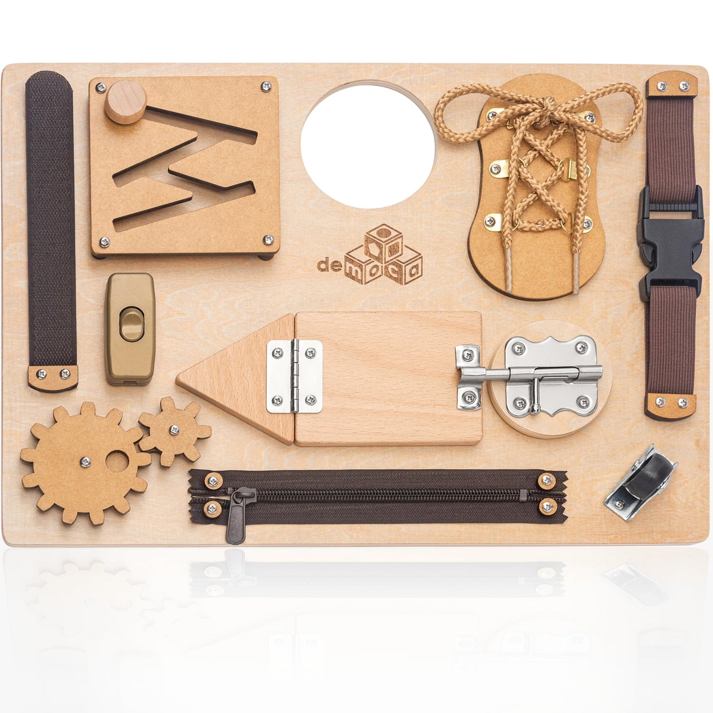 Montessori Busy Board for Toddlers, Premium Wooden Toddler Busy Board for 1 2 3 Year Old with 10 Educational Activities for Fine Motor Skills, Sensory Activity Toy for Travel, Gift for Boys & Girls