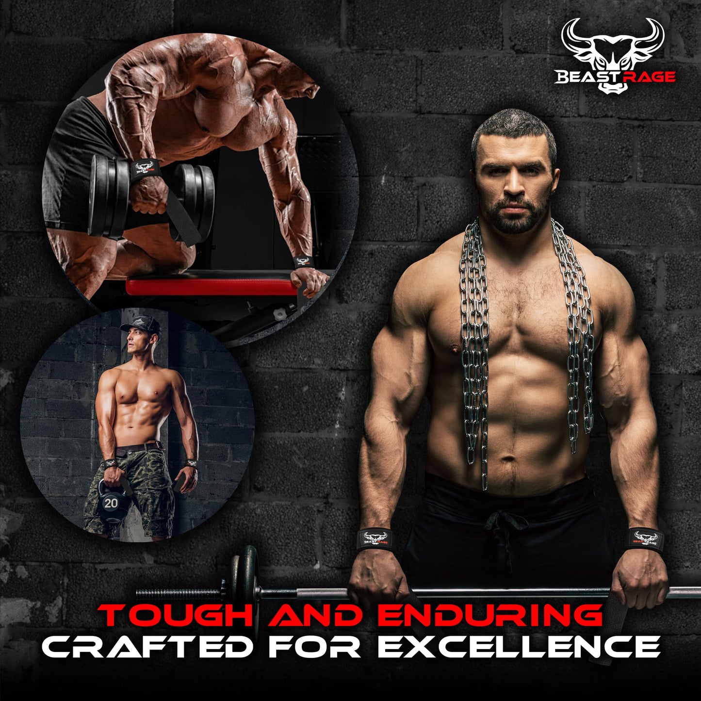 BEAST RAGE Lifting Wrist Straps for Weightlifting, Straps Gym Grip Power Workouts Lifting Straps Padded Cotton Men Women Wrap Lift, Deadlift Bodybuilding Weight Lifting Exercise Straps (Black)