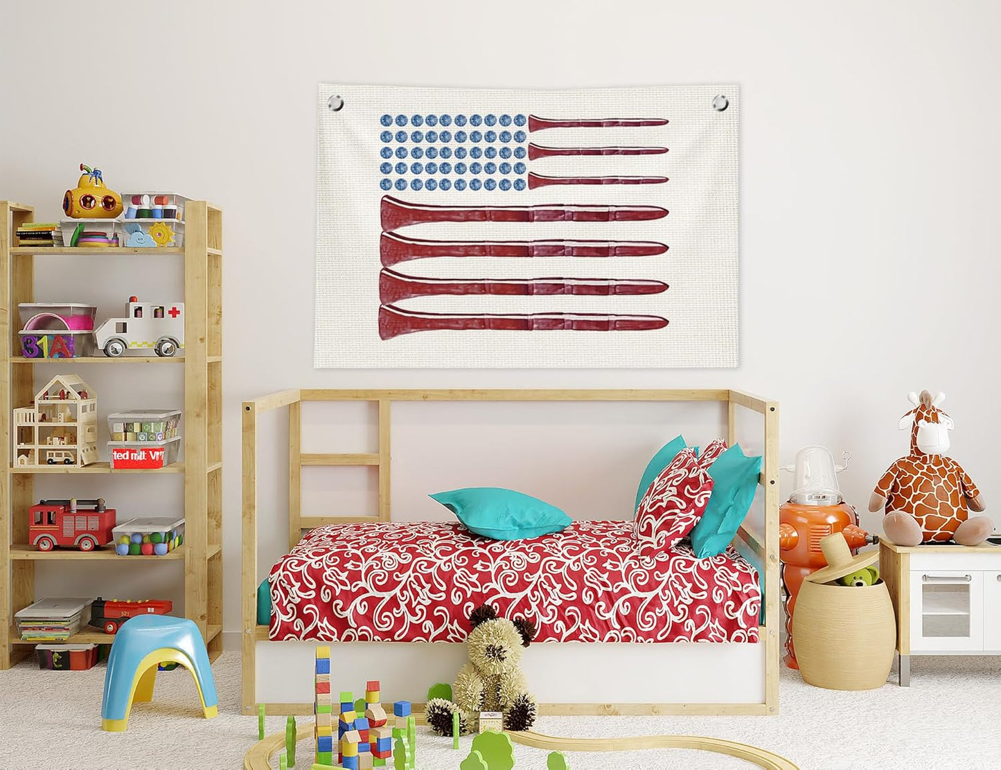 Golf American Flag Wall Decor, Golf Decor for Boys Room, Vintage Golf Ball Hanging Canvas Banner Flag Wall Art Decor for Kids Boys Nursery Room Bedroom Playroom, 20x30 in