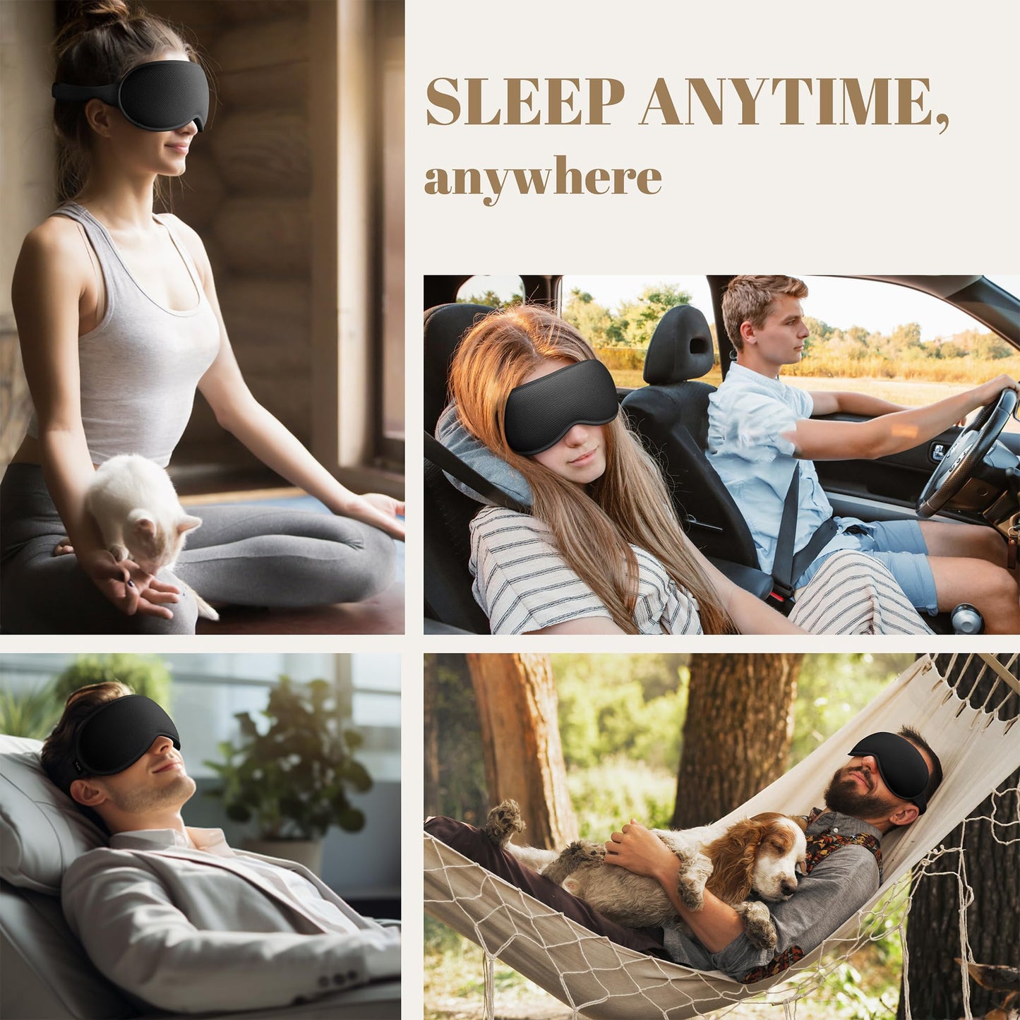 Vynix Sleep Mask for Men Women - 100% Blackout Eye Masks for Sleep, Zero Pressure 3D Sleeping Mask, Adjustable Light Blocking Eye Cover Blindfold for Travel, Nap, Night Work, Office - Black