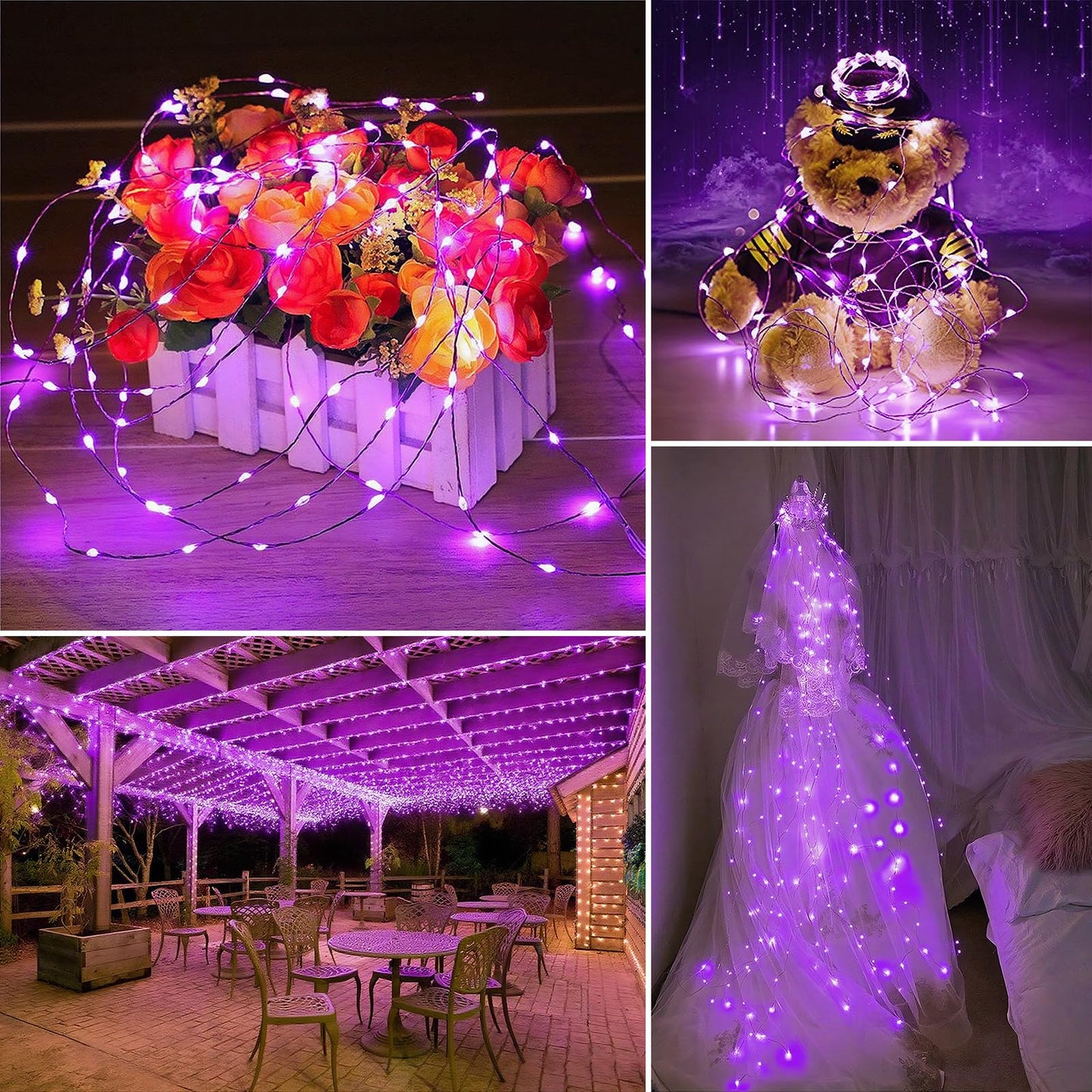 Solar String Lights Outdoor Waterproof 2 Pack Total 66Ft 200Led 8 Modes Twinkle Lights Solar Fairy Lights For Patio  Garden Yard Party Wedding Tree Christmas Halloween Decoration  Purple