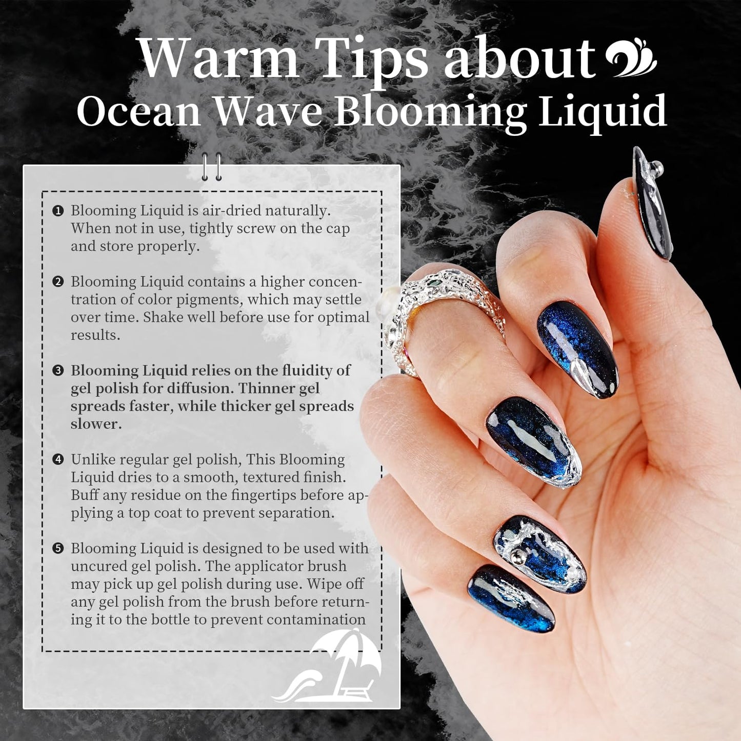 JODSONE Ocean Wave Blooming Gel Nail Polish,16.5ml Wave Black Blooming Liquid for Spreading Effect Wave,High Fluidity Wave Textu