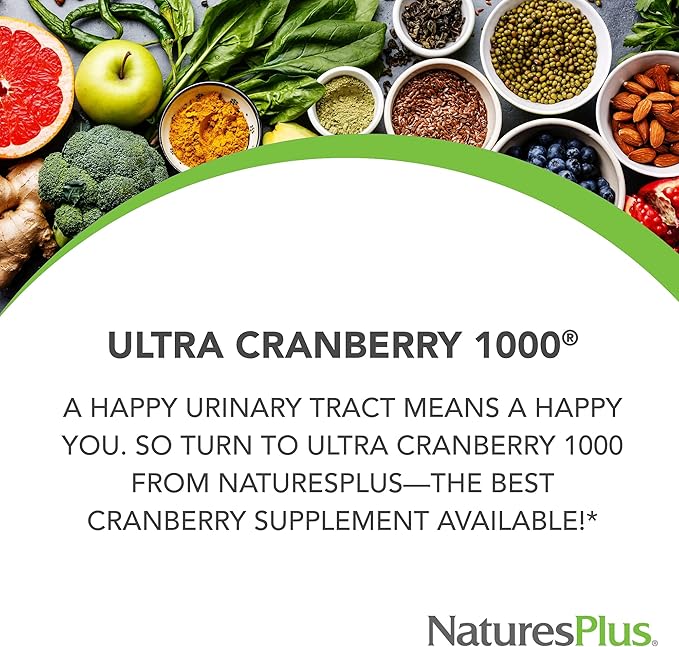 Natures Plus Ultra Cranberry 1000, Sustained Release - 1000 mg - Natural Cranberry with Vitamin C - Promotes Urinary Tract Health - 180 Vegetarian Tablets (90 Servings)