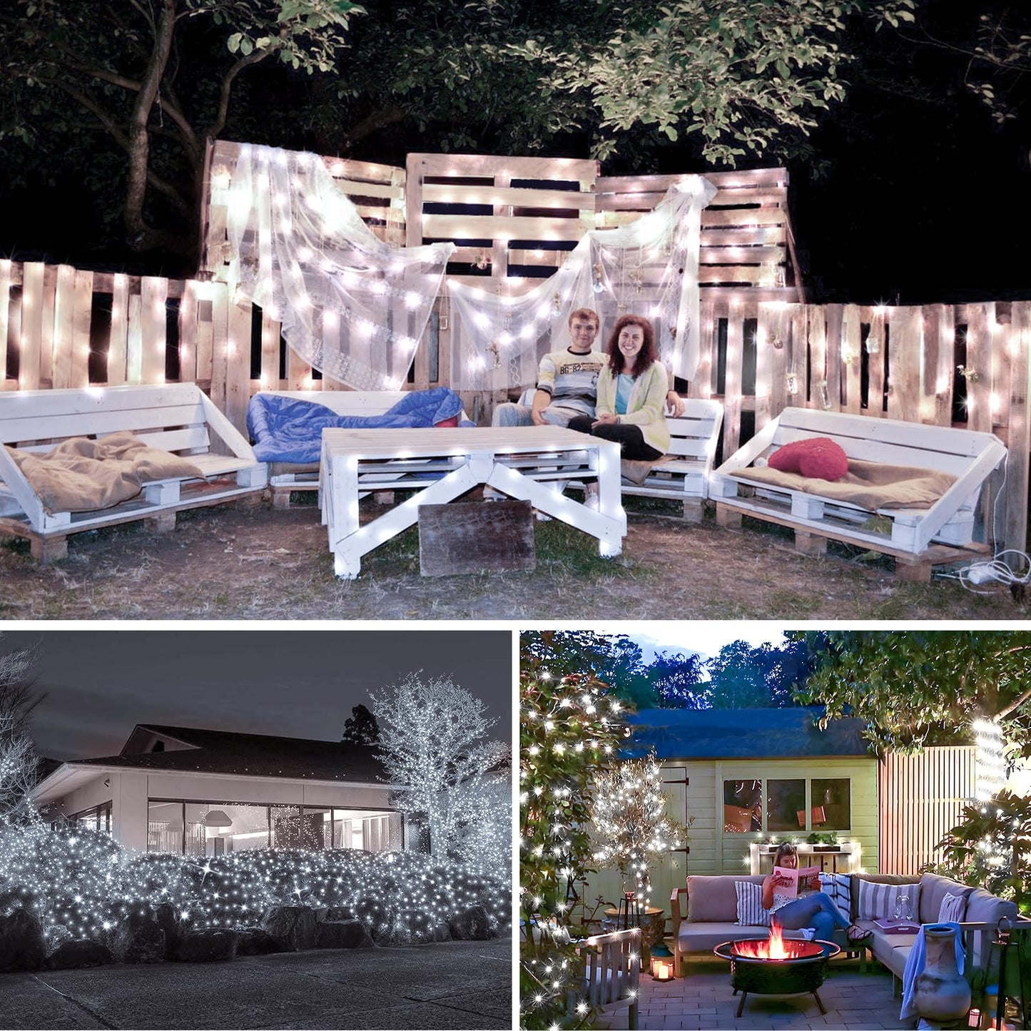KNONEW 400FT Outdoor Christmas Fairy Lights, 1200 LED, Waterproof, 8 Modes, Cool White, Green Wire, Model KN-1000-LIG168-01