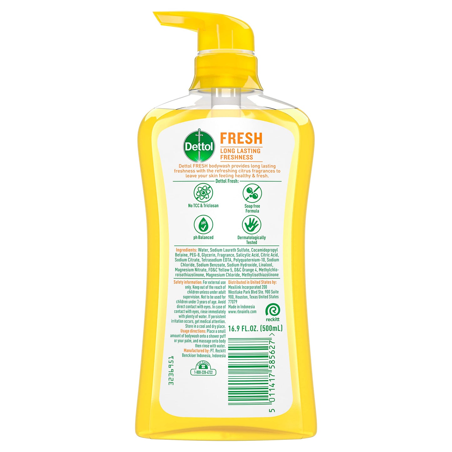 Dettol Fresh Body Wash and Shower Gel, Fresh Yuzu Citrus Scent Body Wash, 16.90 Fl Oz (Pack of 1)
