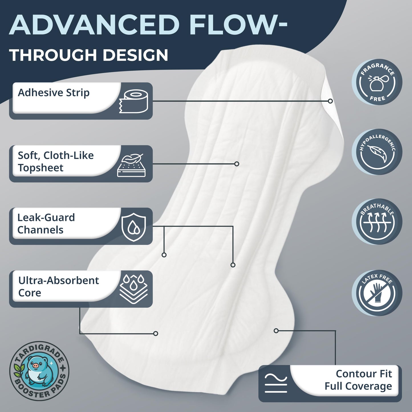 Tardigrade Booster Pad, Large Size, 20 Count, Up to 4 Cups Absorbency, Overnight Protection