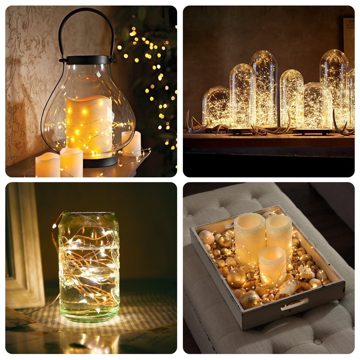 BXROIU Fairy Lights, 20 LEDs Micro Silver Wire String Lights, 6.6Ft, Warm White, Battery Operated, Model ES-LCL-088, 6 Pack