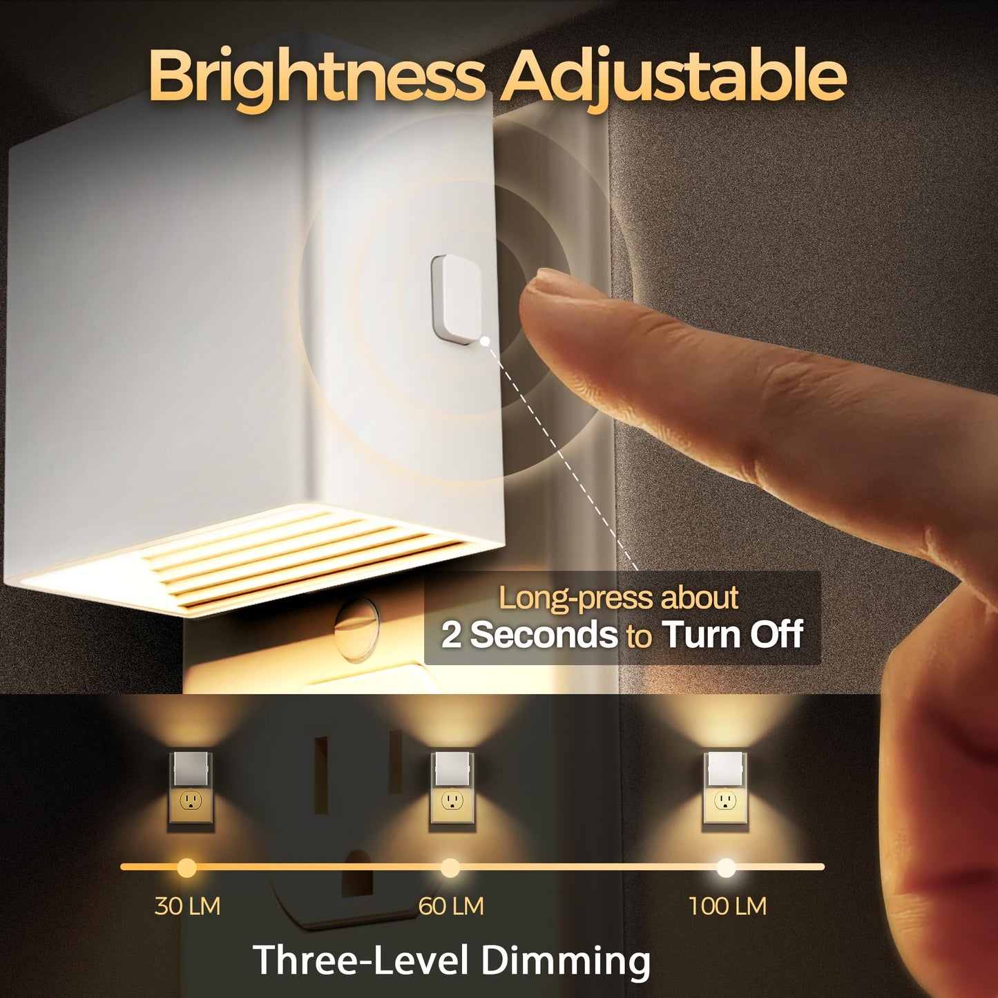 DORESshop LED Night Lights, 3 Level Brightness, Dusk to Dawn Sensor, 2 Pack, White Cover - Warm White, Model D-GY10602WHUS-2