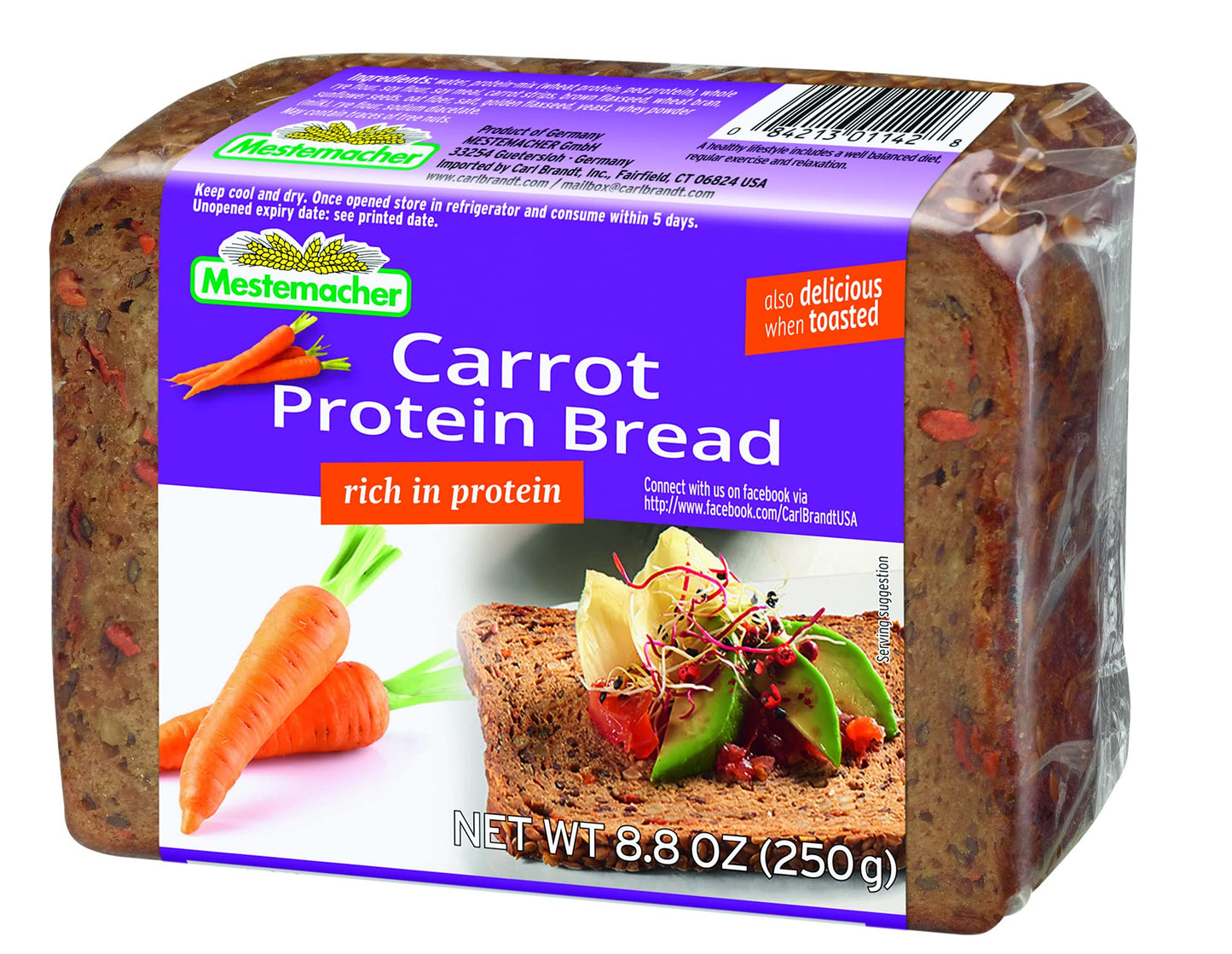 Mestemacher Protein Bread,Carrot, 9 Count