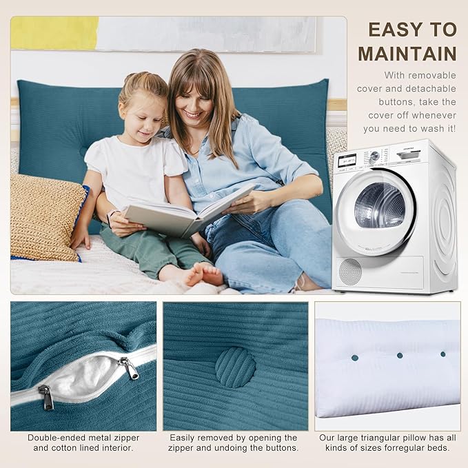 Headboard Pillow - Queen-Sized Headboard Wedge Pillow for Daybeds and Bunk Beds - Durable, Comfortable, with Removable Velvet Cover (Navy blue, 71x20x8Inches)