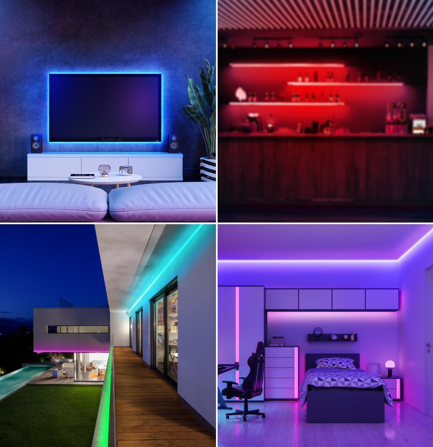 Feit Electric 32ft Color Changing LED Strip Light, Flexible, Remote Control, 16 Colors, Adjustable Brightness, TAPE384/RGB, White