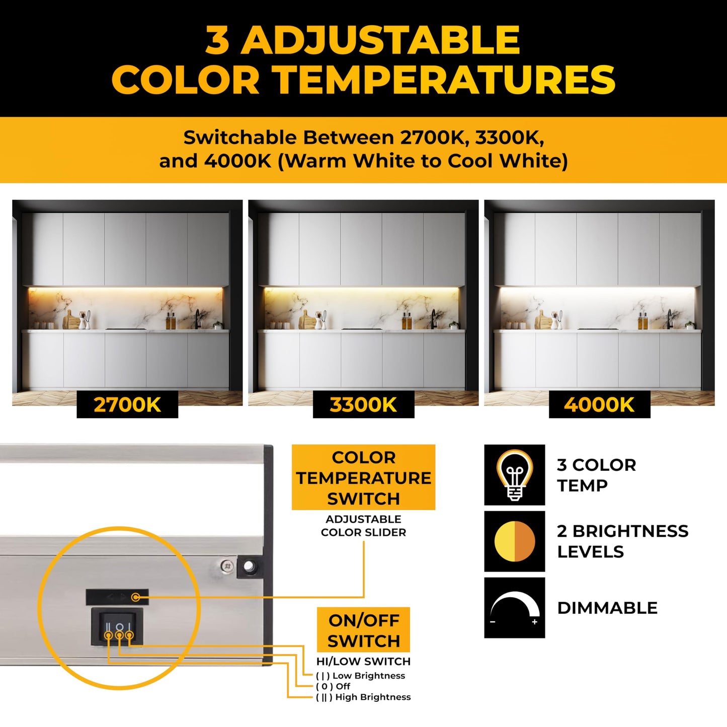 Nsl Led Under Cabinet Lighting Dimmable - 18 Inch Satin Nickel, 3 Color Temperatures (Warm White, Soft White, Cool White) - Model Ltspro-18-Sn