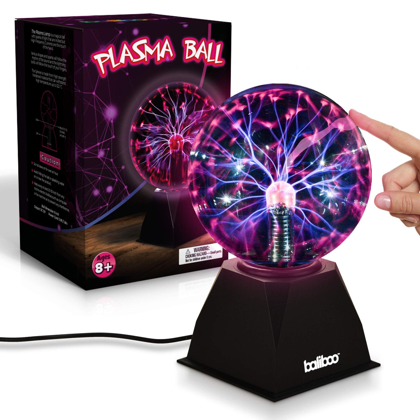 BALIBOO 6" Plasma Ball Light – Touch Activated Lightning Globe – 12V Power Adapter Plug Plasma Globe Lamp – Interactive Science Static Electricity Ball, Christmas Stocking Stuffers for Teens and Kids