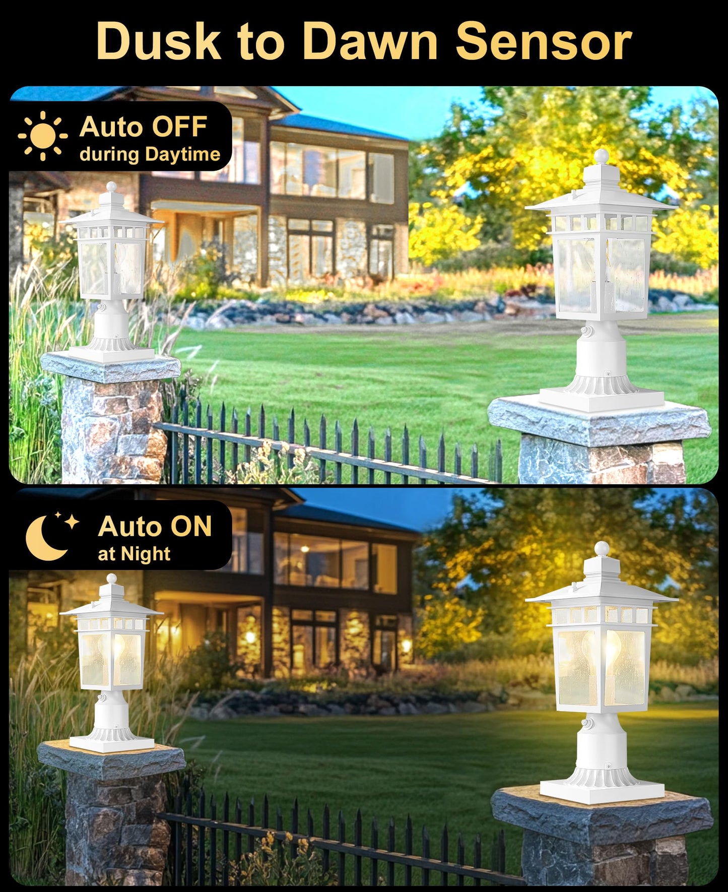 Apoto Dusk To Dawn Outdoor Post Lights  Waterproof Lamp Post Light Fixture  Aluminum Lamp Posts Outdoor Lighting Pole Lantern For Outside Yard Patio Pathway Garden Deck  Hard Wired (1 Pack  White)