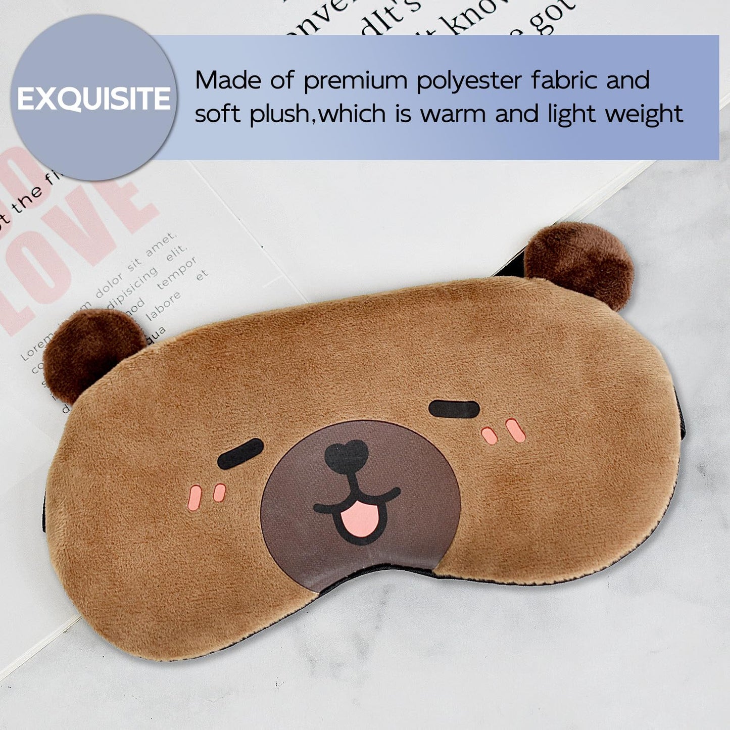 Mezeic Cute Sleep Masks Cartoon Capybara Eye Mask Plush Sleeping Mask & Travel Blindfold Funny Novelty Eye Shade for Women Men (Capybara)