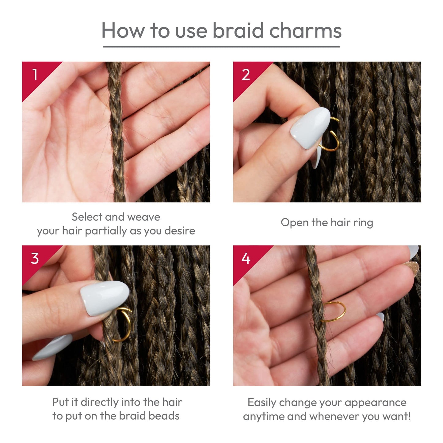 RED by Kiss Dreadlock Jewelry Complete Kit Braid Charms Hair Cuffs Hair Rings Metallic Cord for Women Hair Decorations (Kit 4)