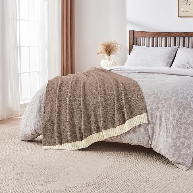 CozeCube Melange Blanket, Ultra Soft Dark Brown and White Throw Blanket, Warm Cozy Knit Fuzzy Plush Reversible Throw for Couch Bed Sofa, 60"x80"