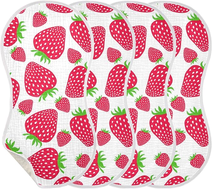 Muslin Baby Burp Cloths Set of 1, Soft Absorbent Cute Strawberry Muslin Washcloths, Bibs, Face Towel for Newborn Boys Girls, 22 x 11 Inch