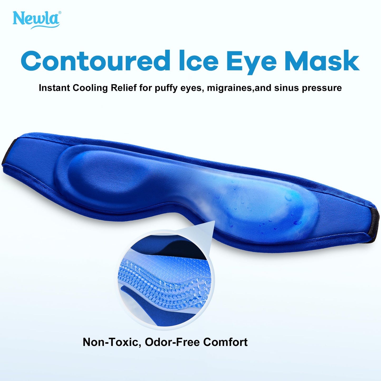 Contoured Cooling Gel Eye Mask: Ice Cold Compress for Puffy Eyes, Dark Circles, Sinus Pain & Surgery Relief, Reusable Therapy, Fits All Head Sizes, Daily Eye Care, Relaxation Beauty Gift, Blue