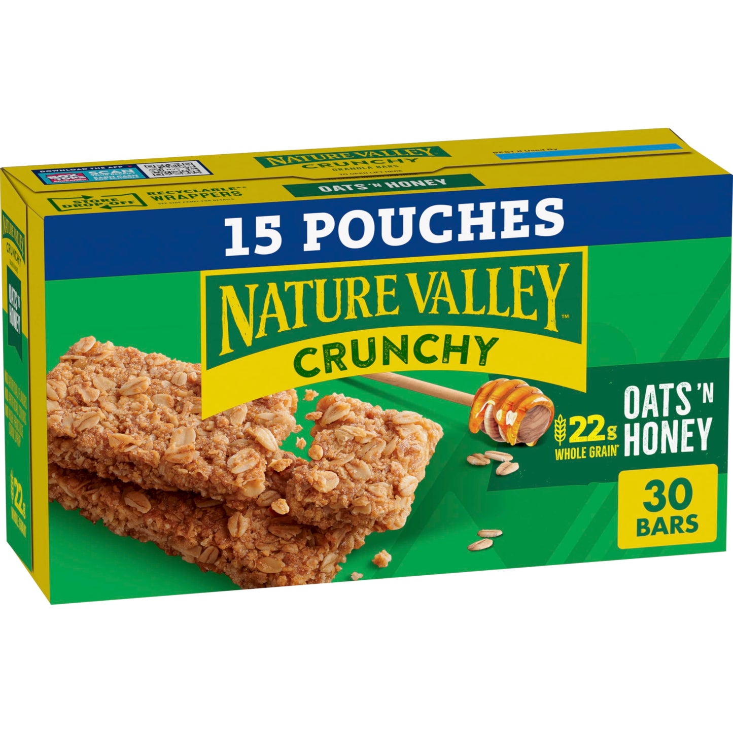 Nature Valley Crunchy Granola Bars, Oats n Honey, 30 Ct, 22.35 oz (15 Pouches)