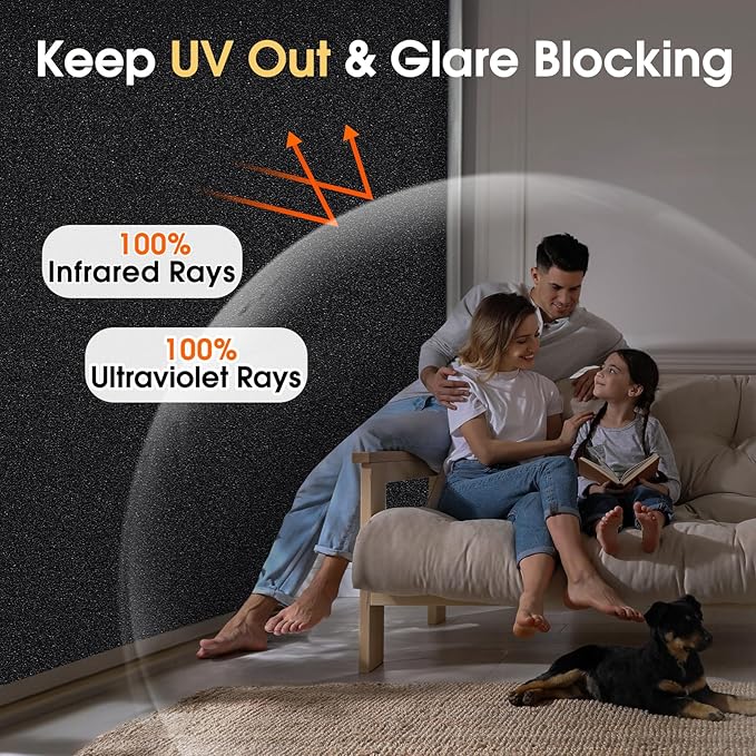 Coavas Blackout Window Privacy Film, Total 100% Light Blocking Window Tint for Home, Black Out Cover Room Darkening, Static Cling Removable Frosted Glass Door Coverings, 17.5 x 78.7 Inch, Blackout
