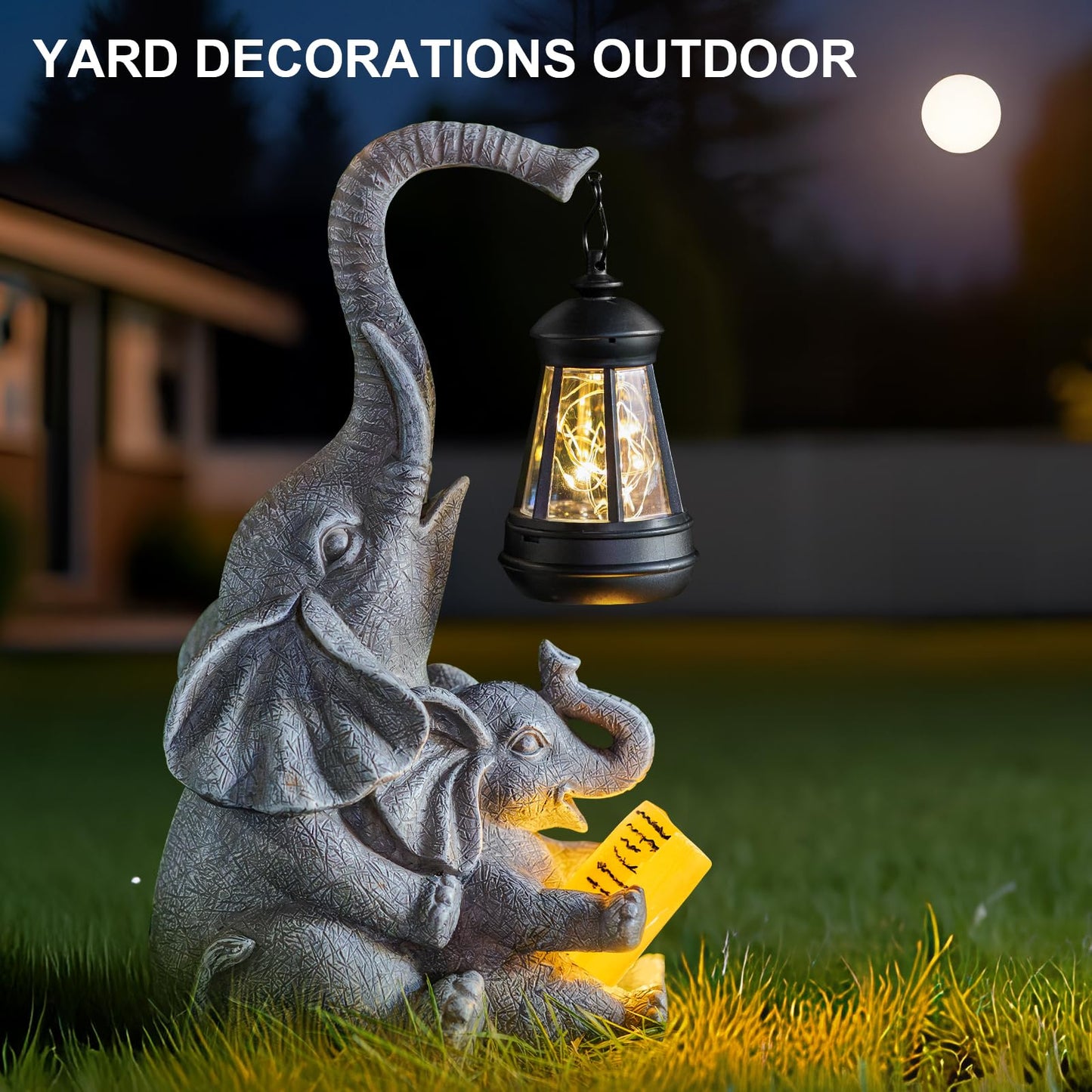 Candieslife Solar Garden Statue Lights Loving Elephants Figurine With Solar Lantern  Outdoor Yard Decorations For Patio Porch Home  Housewarming Elephant Gifts For Mom  Women