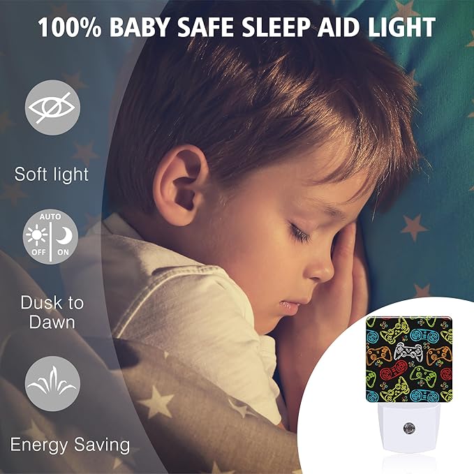 Gampad Gamer Night Lights Plug into Wall for Girls Boys Room, Night Lights LED Lamp with Dusk to Dawn Sensor Nightlight for Bedroom Kitchen Bathroom Hallway Home Wall Decor