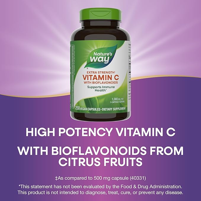 Nature’s Way Extra Strength Vitamin C with Bioflavonoids - 1,000 mg Vitamin C per Serving - Immune Health* - Citrus Bioflavonoids from Orange, Grapefruit, Lemon & More - 250 Capsules