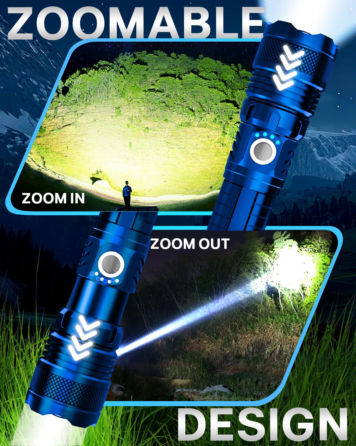 Victoper Blue LED Tactical Flashlight, Rechargeable, 5 Modes, Zoomable, Waterproof, P50 1 Pack