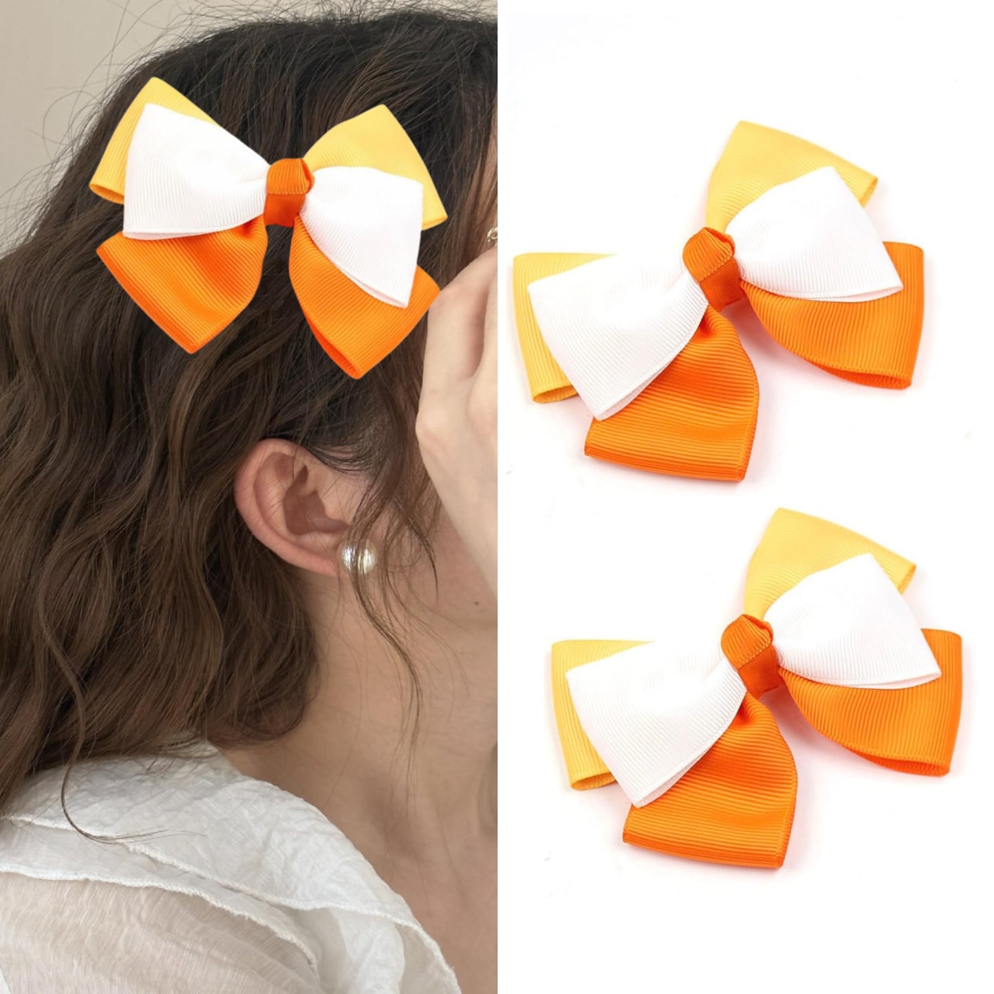 Thanksgiving Hair Bow Clips 3.5 for Girls, Fall Holiday Cheer Bow Barrette Alligator Hair Pins for Kids Halloween Cosplay Costum