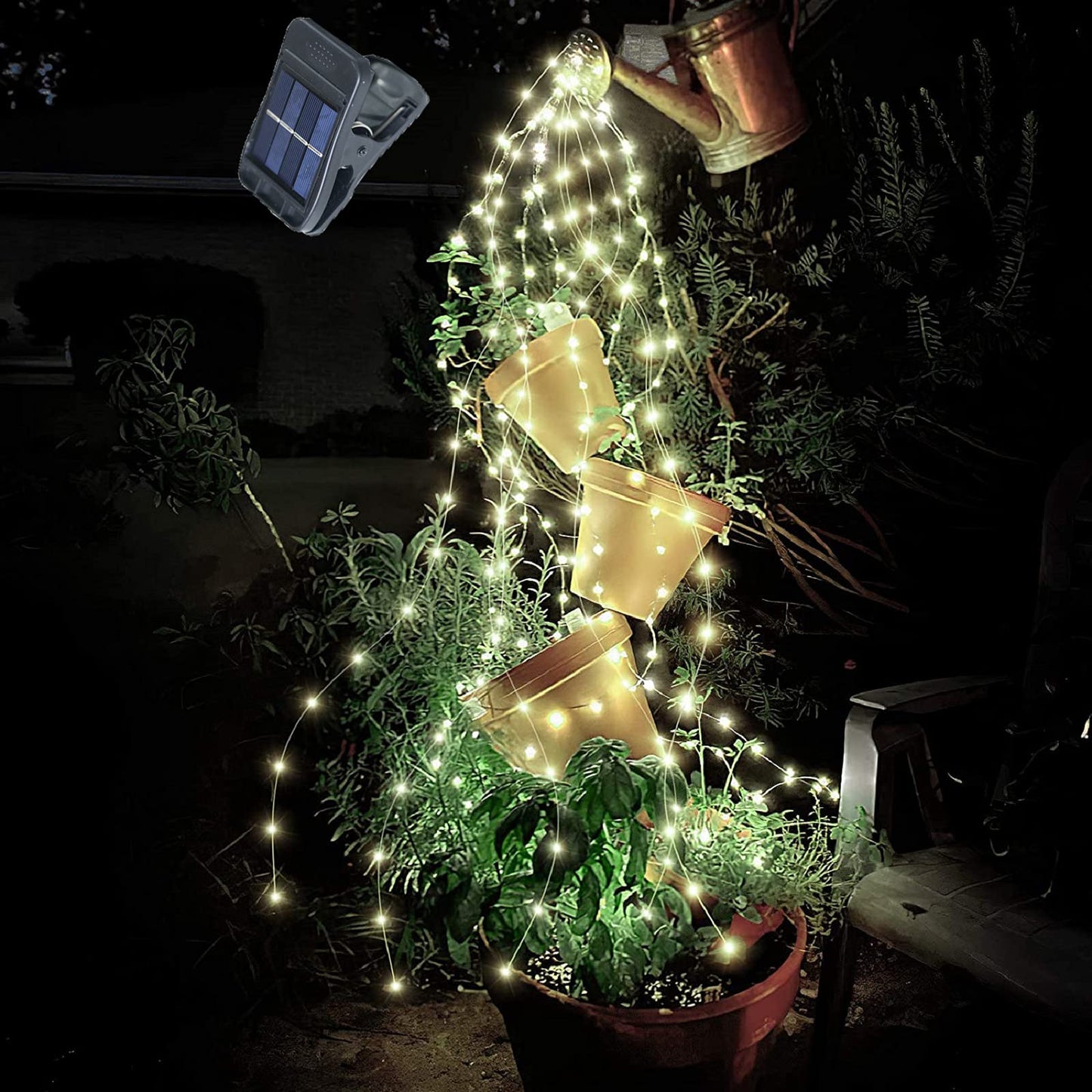 Angmln Solar Powered Twinkle Fairy String Lights, 200 Leds, Warm White, Waterproof, 8 Modes, Decorative For Outdoor Garden & Christmas Tree
