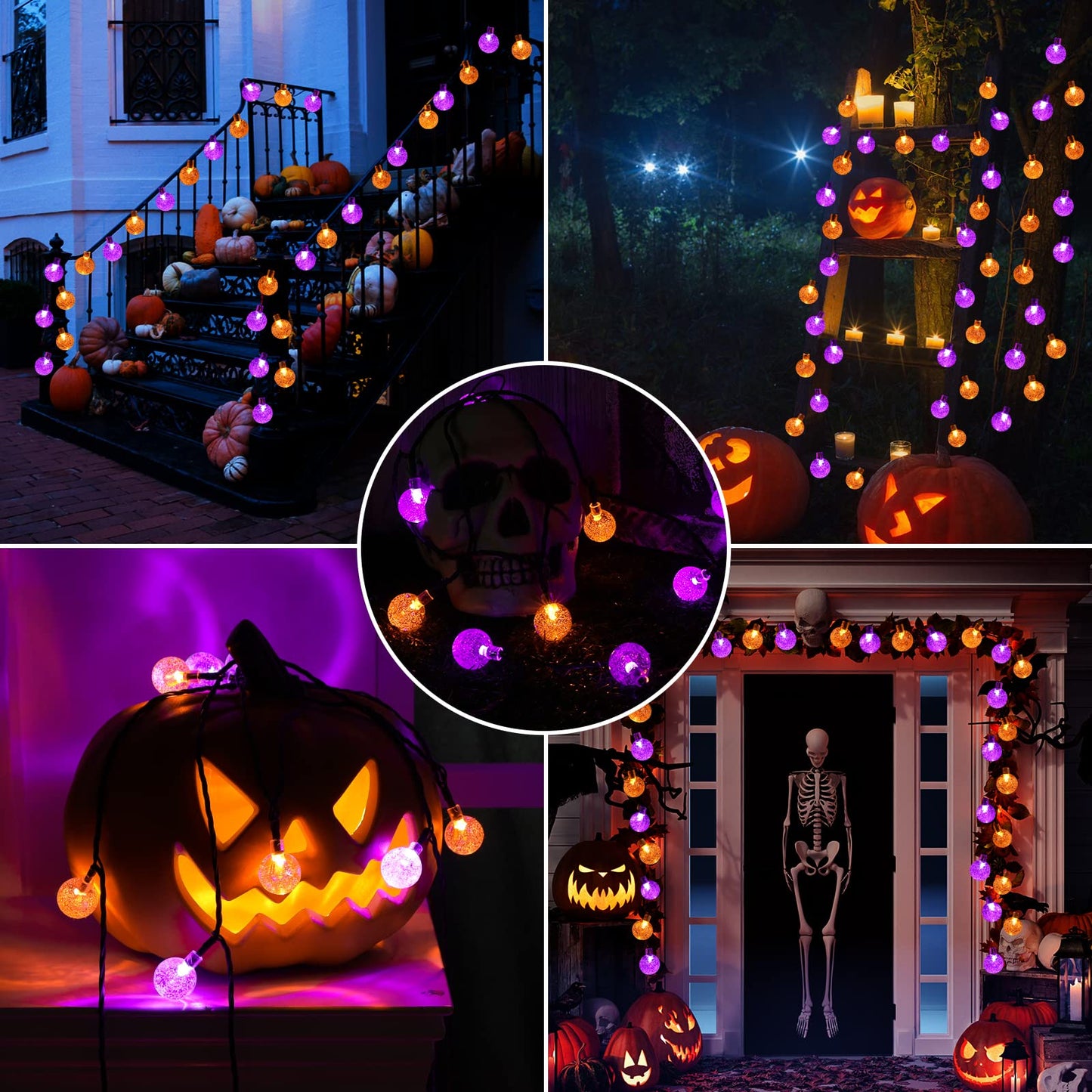 Lomotech Halloween Solar Lights - 100 LED String Lights - 72FT, Waterproof, 8 Modes, Orange & Purple, Model LED08230200