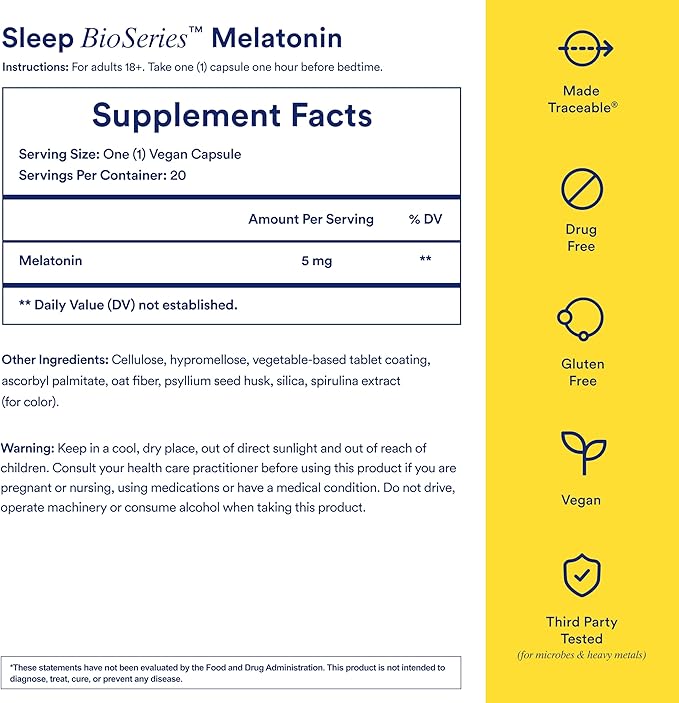 Ritual Sleep BioSeries™ Melatonin: Sleep Aid for Adults, Sleep Supplement with Time Released Capsules, Vegan Drug Free Sleep Vitamins for All Night Sleep Support, 20 Capsules
