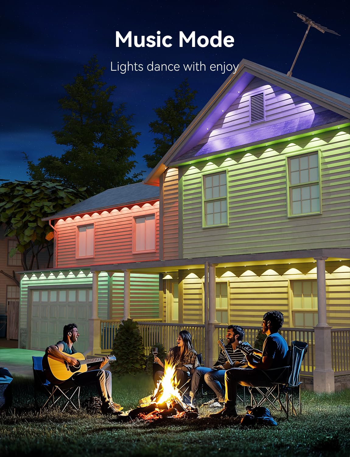 lemonrole 100FT Outdoor RGB Eaves Lights - App Control, IP67 Waterproof, Multicolor, Model 3030